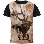 Distressed Brown Elk Silhouette All Over Mens Black Back T Shirt