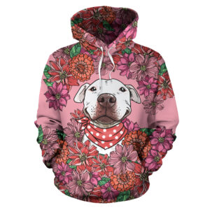 Illustrated Pit Bull All Over Print Hoodie