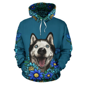 Illustrated Siberian Husky Hoodie