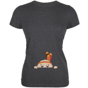 Peeking Baby Thanksgiving Indian Juniors Dark Heather Soft T-Shirt