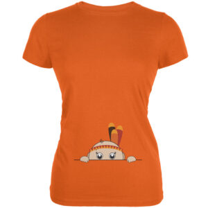 Peeking Baby Thanksgiving Indian Orange Juniors Soft T-Shirt