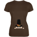 Peeking Baby Thanksgiving Pilgrim Brown Juniors Soft T-Shirt
