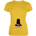 Peeking Baby Thanksgiving Pilgrim Yellow Juniors Soft T-Shirt